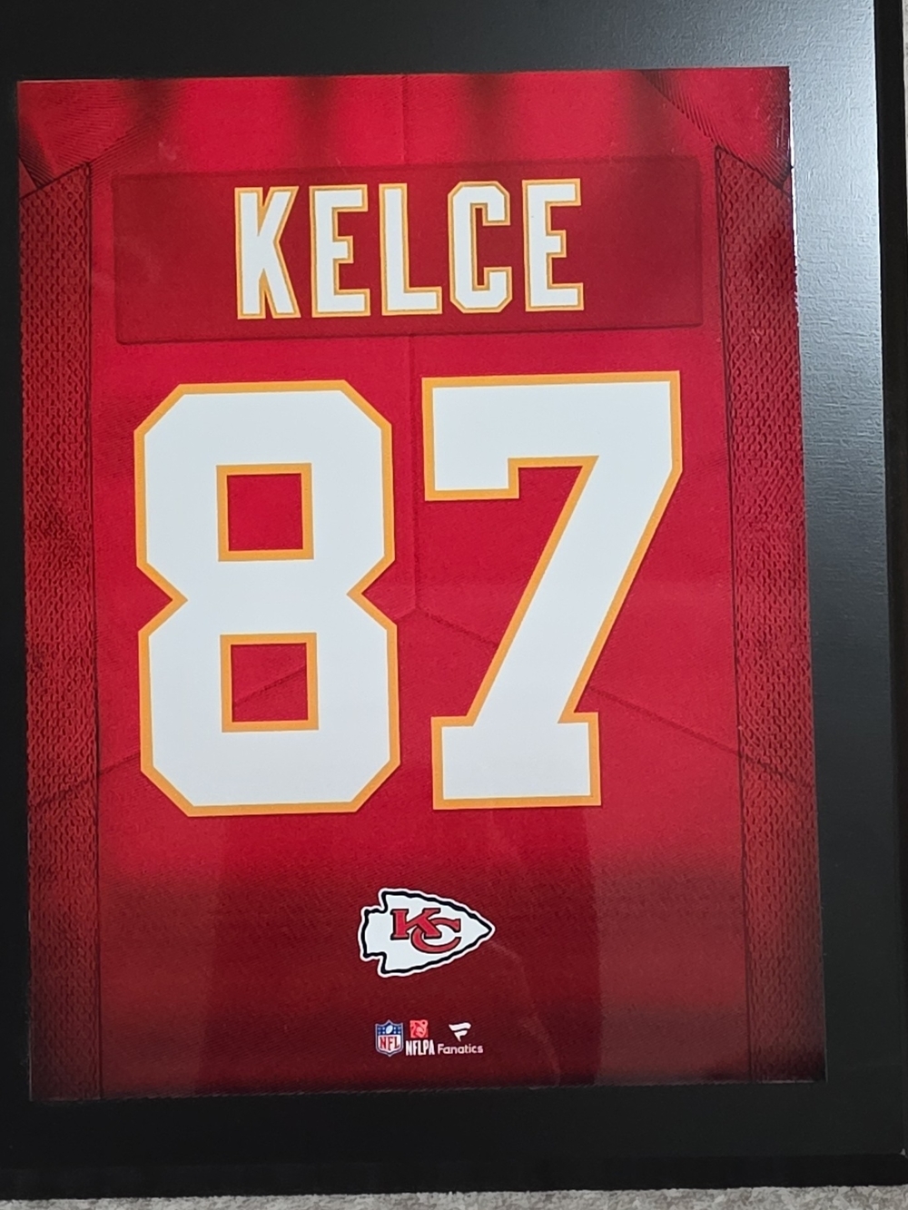 NFL Red Kelce 87 Jersey Wall Art with White and Gold Accents